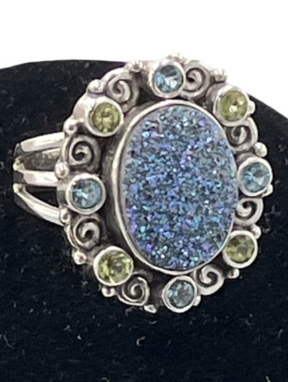 Sajen 925 Silver Blue Druzy Peridot Topaz Adjustable Ring